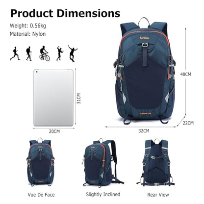 35L Hiking Backpack Waterproof Rucksack Large Lightweight Daypack with Reflective Strip Durable Nylon Backpack for Women Men Camping Climbing Travel Outdoor Sports Dark Blue - color: Dark Blue