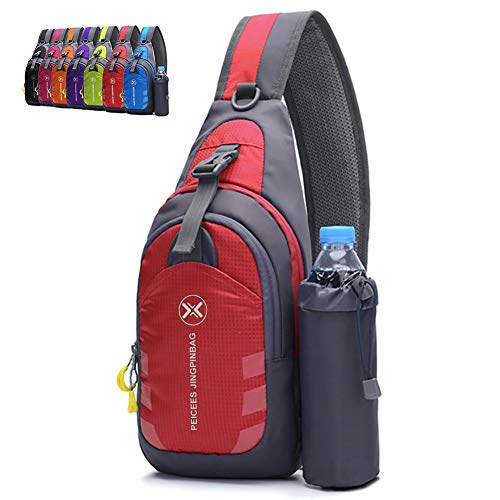 Peicees Chest Crossbody Sling Backpack Bag Travel Bike Gym Daypack for Women Men - color: Red