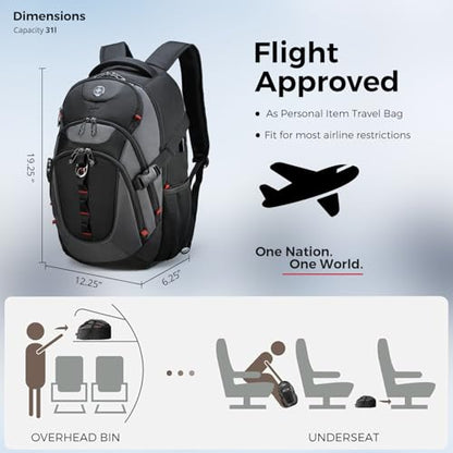 Swissdigital Design Laptop Backpack with USB Charging Port, Travel Backpack Fits 15.6 inches Computer, 31L College School Backpack for Men, Black/Grey | SD803-02 - color: Black/Grey