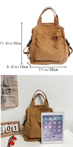 Canvas Backpack Purse for Women Large Size Tote Top Handle Bag Fashion Handbag Travel Rucksack Anti Theft (Black) - color: Black