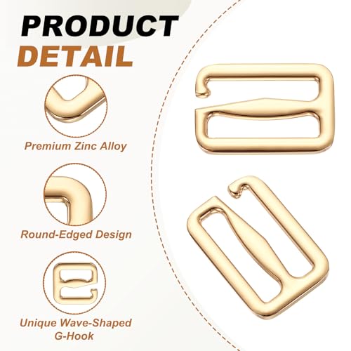 PATIKIL G-Hook Wave Buckles, Metal Adjustable Tri-Glide Slides Backpack Strap Belt Hooks - color: Light Gold, size: 27 x 34 mm