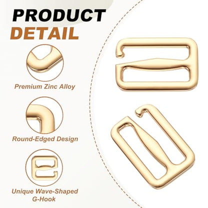 PATIKIL G-Hook Wave Buckles, Metal Adjustable Tri-Glide Slides Backpack Strap Belt Hooks - color: Light Gold, size: 27 x 28 mm