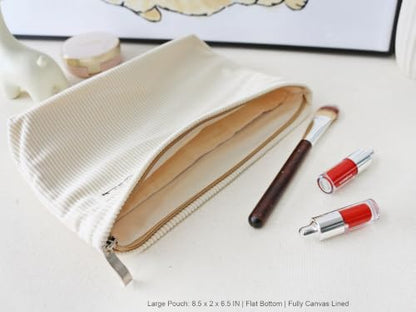 HAPPYHEIDI Large Makeup Bag Travel Cosmetic Pouch, Cream White - color: Cream White