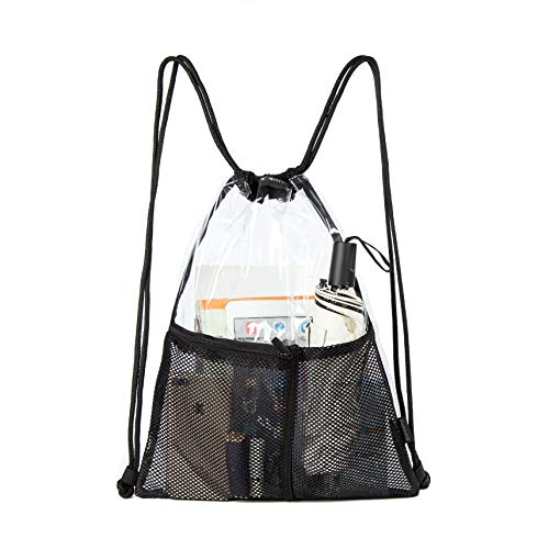 BORMELUN Clear Drawstring Backpack - Stadium Approved String Cinch Bag for Gym, Concerts, Clear Bag with Adjustable Straps Transparent