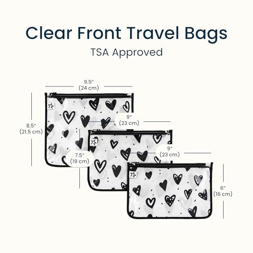 Tiny Twinkle Diaper Bag Organizing Pouches|3 Pack Mess-Proof Clear Front Travel Organizer Bags&TSA Approved Toiletry Bag Set for Baby and Mom Essentials - color: Hearts