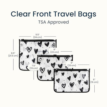 Tiny Twinkle Diaper Bag Organizing Pouches|3 Pack Mess-Proof Clear Front Travel Organizer Bags&TSA Approved Toiletry Bag Set for Baby and Mom Essentials - color: Hearts