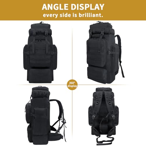 80L Hiking Backpack Men Camping Backpack, Waterproof MOLLE Military Tactical Rucksack, Large Capacity Assault Pack for Outdoor Survival, Trekking, Travel (Black) - color: 80l Black-umolle