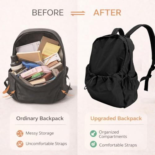 Simple Backpack for Women Men, Aesthetic Medium Backpack Lightweight Casual Daypack Cute Bookbag for Women Men (Black, 38x26x10cm) - color: Black