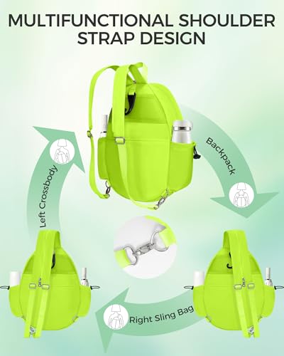 Tennis Bag, Water Resistant Tennis Backpack for Women Men, Quilted Crossbody Sling Design for Tennis, Pickleball, Badminton Rackets - color: Chartreuse