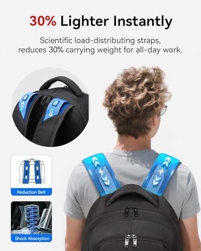 CROSSGEAR Ergonomic Laptop Backpack Reduce Shoulder Strain by 30%, 16 Inch Large Work Backpack, Lightweight Waterproof Travel Backpack, YKK Zipper, Carry-On Bookbag for Work Commute and Travel, Black - size: 16 inch