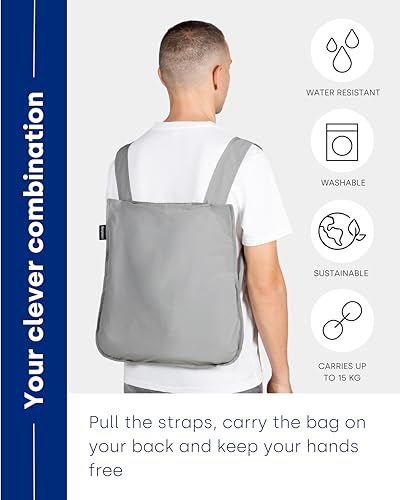 Notabag Original 2 in 1 Backpack and Bag – waterproof – reusable grocery bags – clever design for more flexibility - color: Grey