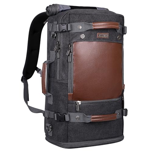 WITZMAN Travel Backpack for Men Women Carry on Luggage Backpack Canvas Rucksack Duffel bag with Shoe Compartment（A2021 big size black） - color: 22.5 Inch Black