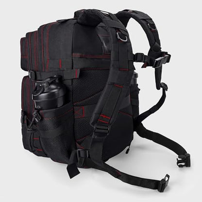 LHI Military Tactical Backpack for Men and Women 45L Army 3 Days Assault Pack Bag Large Rucksack with Shoe Compartment - Black red line - color: 1.21 Shoe Compartment（black Red Line）
