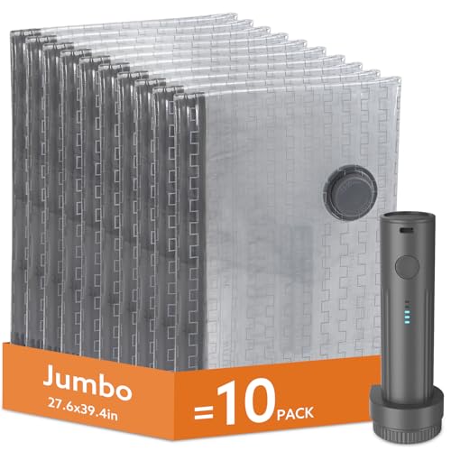 Vacuum Storage Bags Jumbo with Wireless Charging Air Pump, 10 Pack Vacuum Seal Bags 27.6x39.4 inches, Compression Bags for Blankets, Comforters, Pillows, Bedding,Down Jacket, Clothes Storage - size: 10 Jumbo Pack