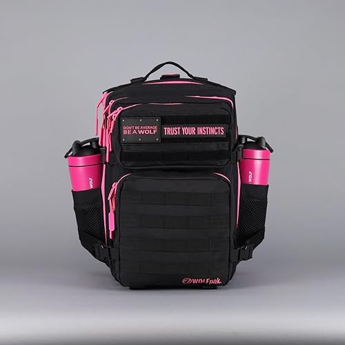 WOLFpak 35L Tactical Gym Backpack (Black Neon Pink) Durable 1000D Waterproof Oxford Material with MOLLE Webbing, Laptop Pocket & Dual Cup Holders, Durable Fitness/Travel/Military Daypack - color: Black Neon Pink