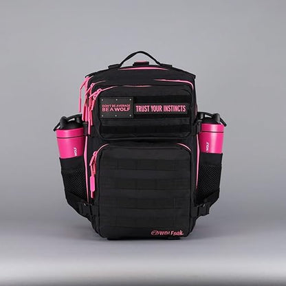 WOLFpak 35L Tactical Gym Backpack (Black Neon Pink) Durable 1000D Waterproof Oxford Material with MOLLE Webbing, Laptop Pocket & Dual Cup Holders, Durable Fitness/Travel/Military Daypack - color: Black Neon Pink