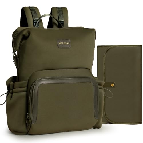 miss fong Diaper Bag Backpack - Baby Diaper Bag Neoprene Bag Large Capacity Neoprene Backpack with Diaper Changing Pad with 12 Pockets Pañaleras Para Bebe Baby Bag for Mom & Dad -Green - color: Green