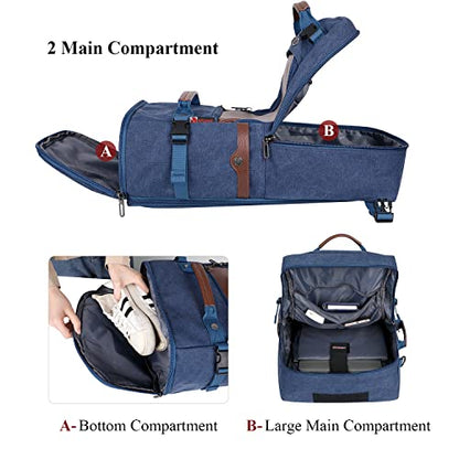 WITZMAN Travel Backpack for Men Women Carry on Luggage Backpack Canvas Rucksack Duffel bag with Shoe Compartment（A2021 big size Blue） - color: 22.5 Inch Blue