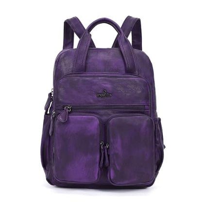 Angel Kiss Backpack Purse for Women Soft Washed Leather Multi Pocket Casual Travel Backpacks… - color: Dark-purple