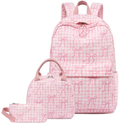 LEDAOU Backpack for Girls School Bag Kids Bookbag Teen Backpack Set Daypack with Lunch Bag and Pencil Case | Kids - color: A-bow Tie Pink