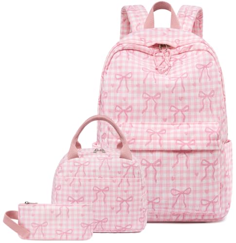 LEDAOU Backpack for Girls School Bag Kids Bookbag Teen Backpack Set Daypack with Lunch Bag and Pencil Case | Kids - color: A-bow Tie Pink