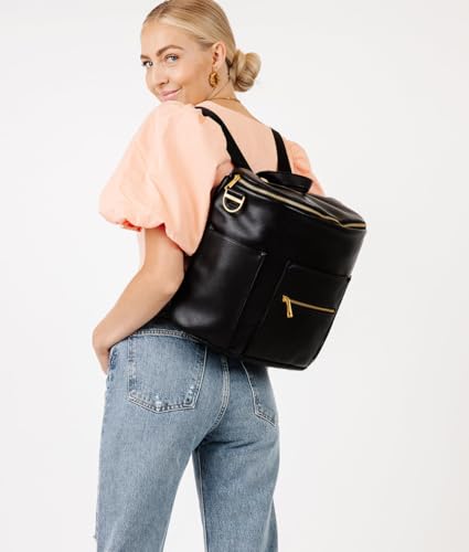 FAWN DESIGN The Original Diaper Bag, Faux Leather Diaper Bag Backpack, Vegan Leather, Large Capacity Baby Bag for Mom - color: Black