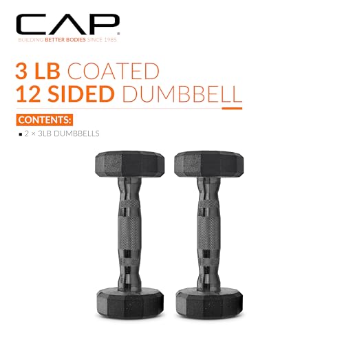 CAP Barbell Coated Dumbbell Weight | Multiple Options Pairs & Sets - size: 3 lb - Pair, style: 12-Sided - Black Handle