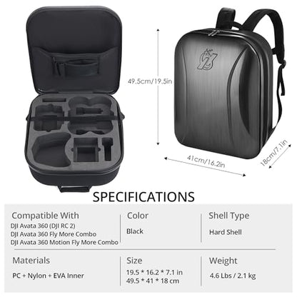 Avata 360 Case Backpack, Waterproof Travel Case Hard Shell Shoulder Bag for DJI Avata 360 Fly More Combo, Fits for DJI RC 2, RC Motion 3, Goggles 3, Batteries, Charging Hub &Other Accessories