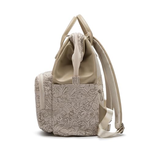 Kinmac Wide Open Style Laptop Backpack for Laptop Up to 15.6 Inch Men Women Travel Outdoor Backpack (Apricot Flower PU) - color: Apricot Flower Pu