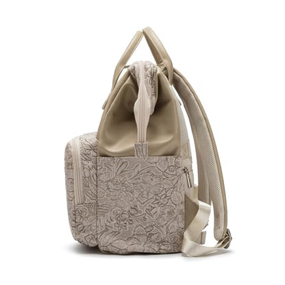 Kinmac Wide Open Style Laptop Backpack for Laptop Up to 15.6 Inch Men Women Travel Outdoor Backpack (Apricot Flower PU) - color: Apricot Flower Pu