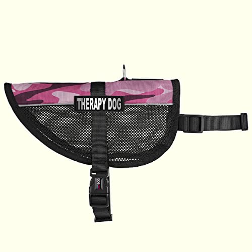 Dogline MaxAire Vest Therapy Dog Removable Patch Adjustable Harness Reflective for Puppies Small Medium and Large Dogs 13 by 16 Inch Girth Pink Camo - color: Pink Camo, size: Girth 13 by 16"
