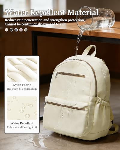 Lightweight School Backpack for Women Men, Multi Pocket Backpack for College Students, Waterproof Middle School Bags, Simple Bookbag for Teens Girls Boys, Beige - color: Beige