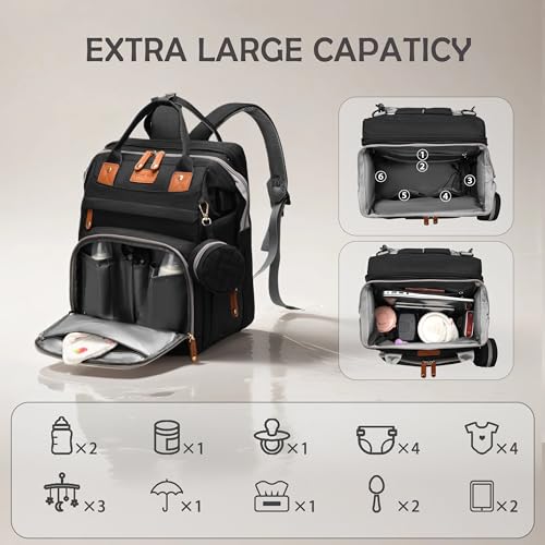 Diaper Bag Backpack with Changing Station, Waterproof for Travel, Black - color: Black