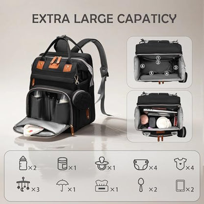 Diaper Bag Backpack with Changing Station, Waterproof for Travel, Black - color: Black