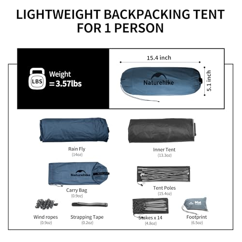 Naturehike Cloud Up 1 Person Tent, Lightweight Backpacking Tents for One Man, Waterproof Ultralight One Person Tent for Camping Hiking Backpacking - color: Navy Blue