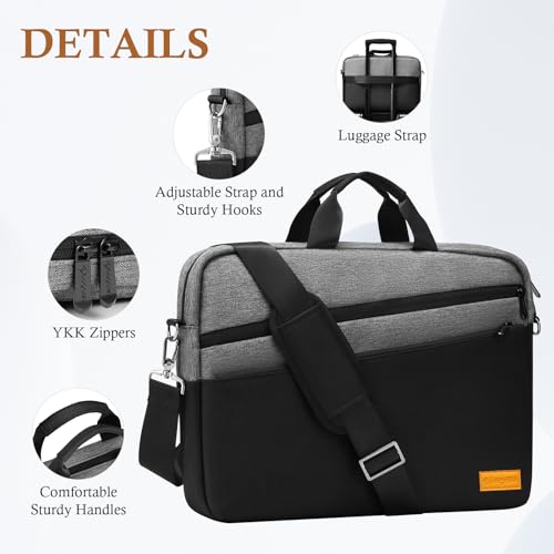 bagasin 15 15.6 16 inch Laptop Computer PC Shoulder Bag Carrying Case, Water-Repellent Fabric Briefcase, Lightweight Toploader, Business Casual or School - color: Grey, size: 15-16