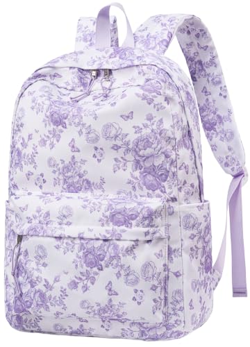 Bluboon School Backpack for Teen Girls Women Laptop Backpack College Bookbags Middle School Travel Work Commuter Back Pack (Purple Floral 277) - color: Purple Floral 277
