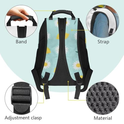 Large Capacity School Backpack for Teens & College Students - Durable 17 Inch Laptop Bookbag with Padded Sleeve, Side Water Bottle Holders for High School, Daisy Cartoon Lemon Print - color: Daisy Cartoon Lemon Print