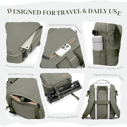Camera Backpack for Photographers, DSLR/SLR Mirrorless Camera Bag with 14 Inch Laptop Compartment & Tripod Holder, Waterproof Rain Cover Photography Travel Daypack for Sony Canon Nikon Drone (Green) - color: Jungle Green