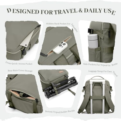 Camera Backpack for Photographers, DSLR/SLR Mirrorless Camera Bag with 14 Inch Laptop Compartment & Tripod Holder, Waterproof Rain Cover Photography Travel Daypack for Sony Canon Nikon Drone (Green) - color: Jungle Green