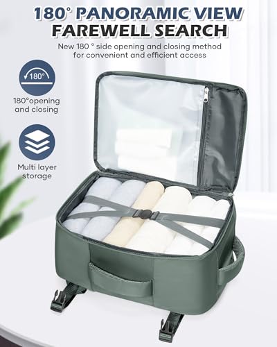 VGCUB Vacuum Backpack Travel with Pump, 40L Carry On Travel Backpack Flight Approved TSA, Vacuum Seal Compression Bags for Clothing, Waterproof Personal Item Bag for Women Men Dark green - color: A-dark Green With Vacuum Bag