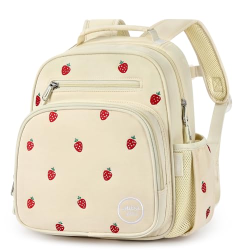 mibasies Toddler Backpacks for Girls 2-4: Quilted Backpack for Preschool Prek Daycare - Cute 12 Inches Bookbag for Little Kids Strawberry Beige - color: Strawberry Beige, style: Toddler-12"h(not Fit Folder)