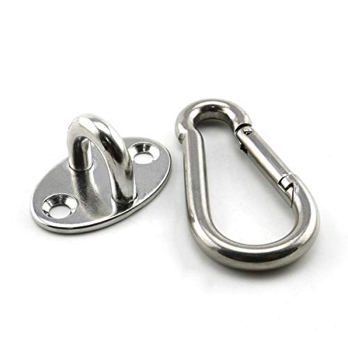 heyous 2 Set M6 Suspension Ceiling Wall Mount U Hook Anchor Hanger Stainless Steel Heavy Duty Multi Purpose Hammock Swing Ceiling Hook Olivary Base Plate with Snap Hook - color: Olivary, size: M6