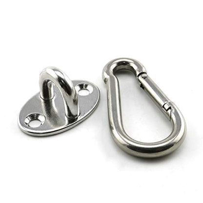 heyous 2 Set M6 Suspension Ceiling Wall Mount U Hook Anchor Hanger Stainless Steel Heavy Duty Multi Purpose Hammock Swing Ceiling Hook Olivary Base Plate with Snap Hook - color: Olivary, size: M6