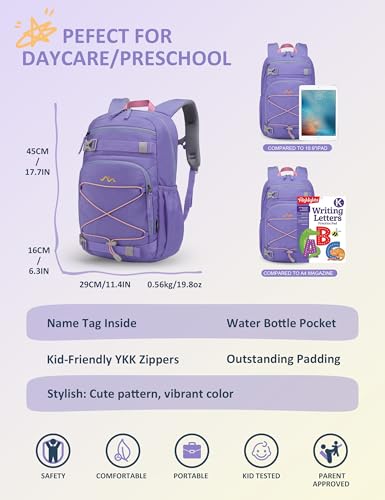 MOUNTAINTOP 18L Kids Backpack, Lightweight Children Daypack for Boys Girls, School Bag with Chest Strap, 29 * 16 * 45CM - color: Purple