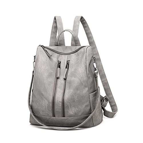 Backpack Purse for Women, Women Backpack Purse Small Leather Waterproof Anti-theft Shoulder Bags Handbags Ladies - color: Double Zipper Grey