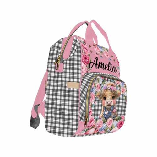 Custom Diaper Bag with Name, Personalized School Bag Cute Calf Pattern, Monogram Nappy Backpack with Thermal Pockets for Adults Kids, Large Capacity Waterproof Diaper Bag, Travel Gifts - color: Color-11
