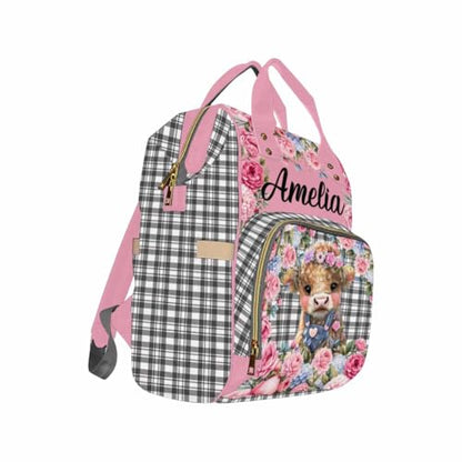 Custom Diaper Bag with Name, Personalized School Bag Cute Calf Pattern, Monogram Nappy Backpack with Thermal Pockets for Adults Kids, Large Capacity Waterproof Diaper Bag, Travel Gifts - color: Color-11