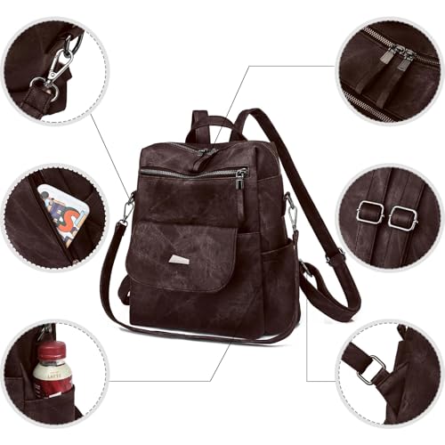 Backpack Purse for Women, PU Leather Back pack Purse, Fashion Anti Theft Backpack, Multipurpose Lightweight Waterproof Shoulder Bag Handbag, Chocolate - color: Chocolate