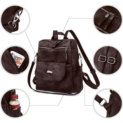 Backpack Purse for Women, PU Leather Back pack Purse, Fashion Anti Theft Backpack, Multipurpose Lightweight Waterproof Shoulder Bag Handbag, Chocolate - color: Chocolate